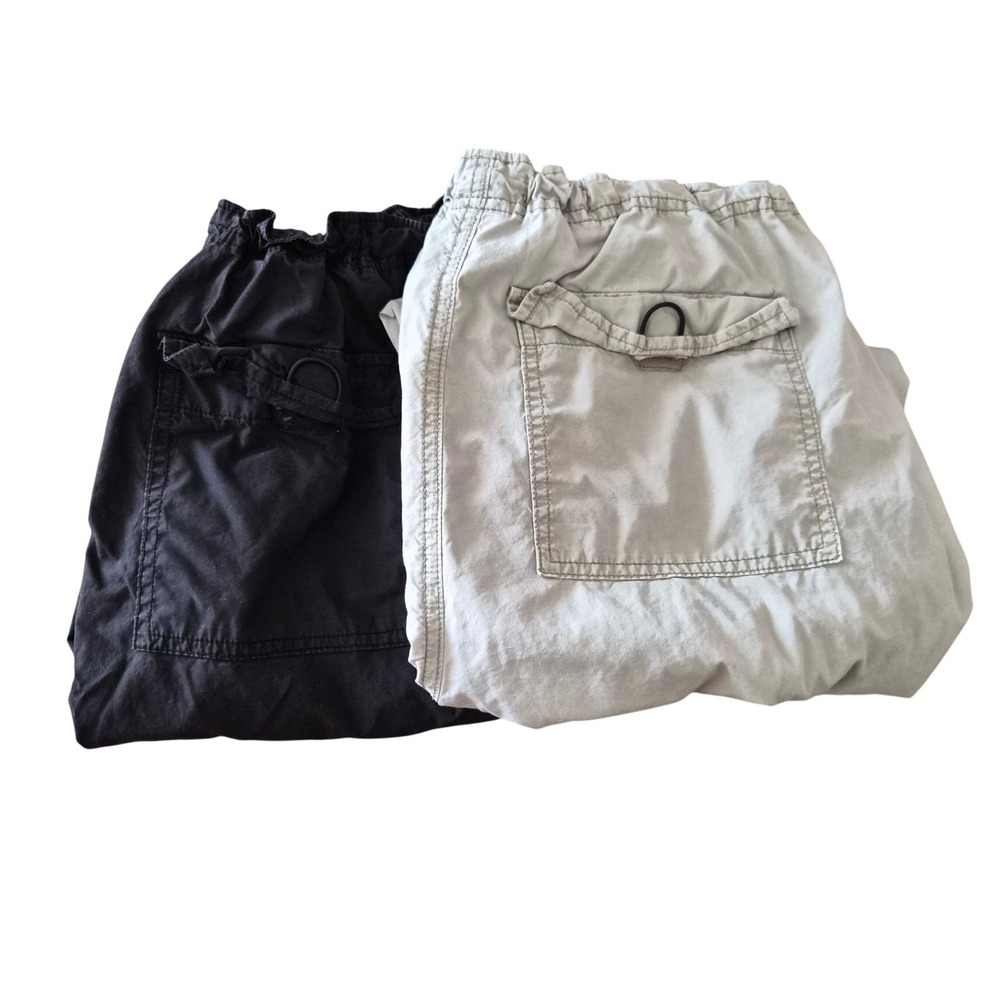 Garage Parachute Pants 2 Pack Black Beige Cotton Bungee Waist Utility Women L